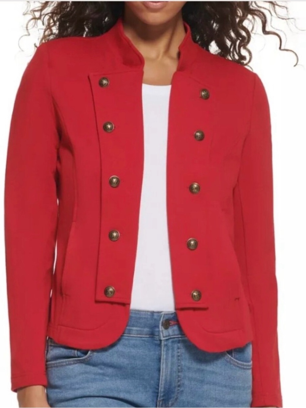 Tommy Hilfiger Red Military-Style Double-Breasted Blazer